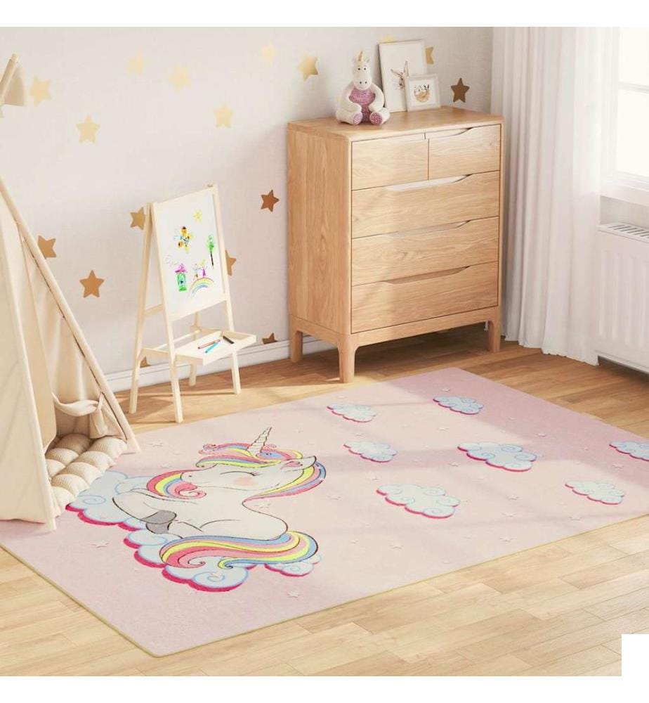 Tapis enfants rose 160x230 cm licorne antidérapant lavable