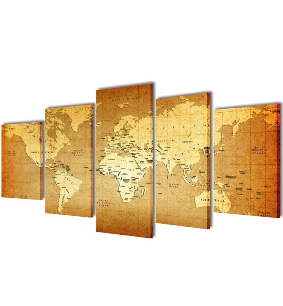 Set de toiles murales imprimées "Carte du monde" 200 x 100 cm