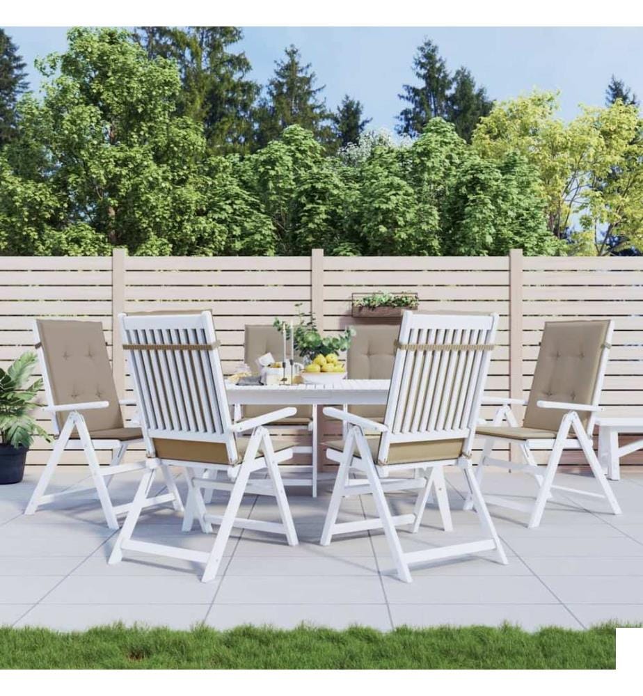 Coussins de chaise de jardin dossier haut lot de 6 taupe tissu