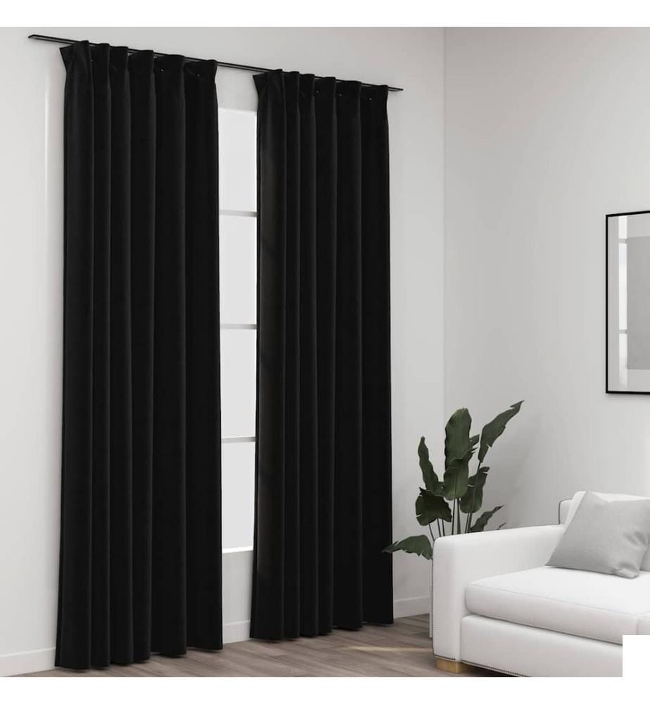 Rideaux occultants aspect lin crochet 2pcs Anthracite 140x225cm