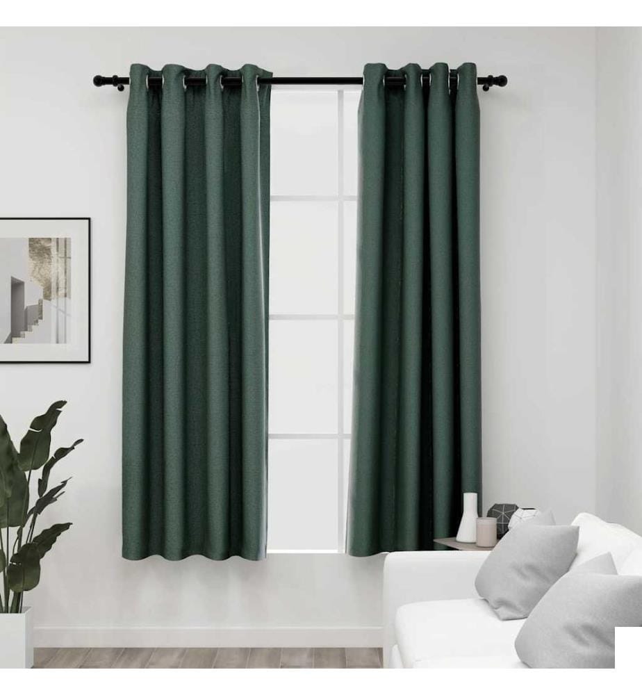 Rideaux occultants Aspect lin avec illets 2 pcs Vert 140x175cm