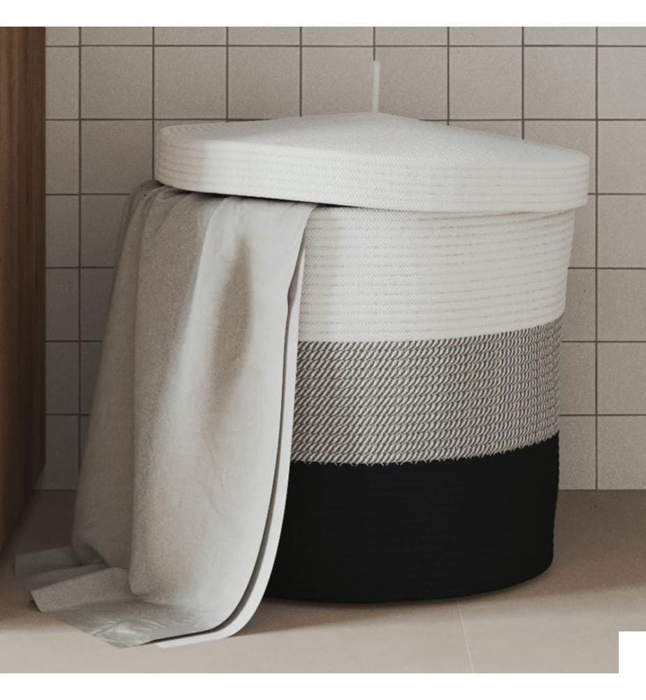 Panier de rangement avec couvercle blanc et noir Ø40x35cm coton