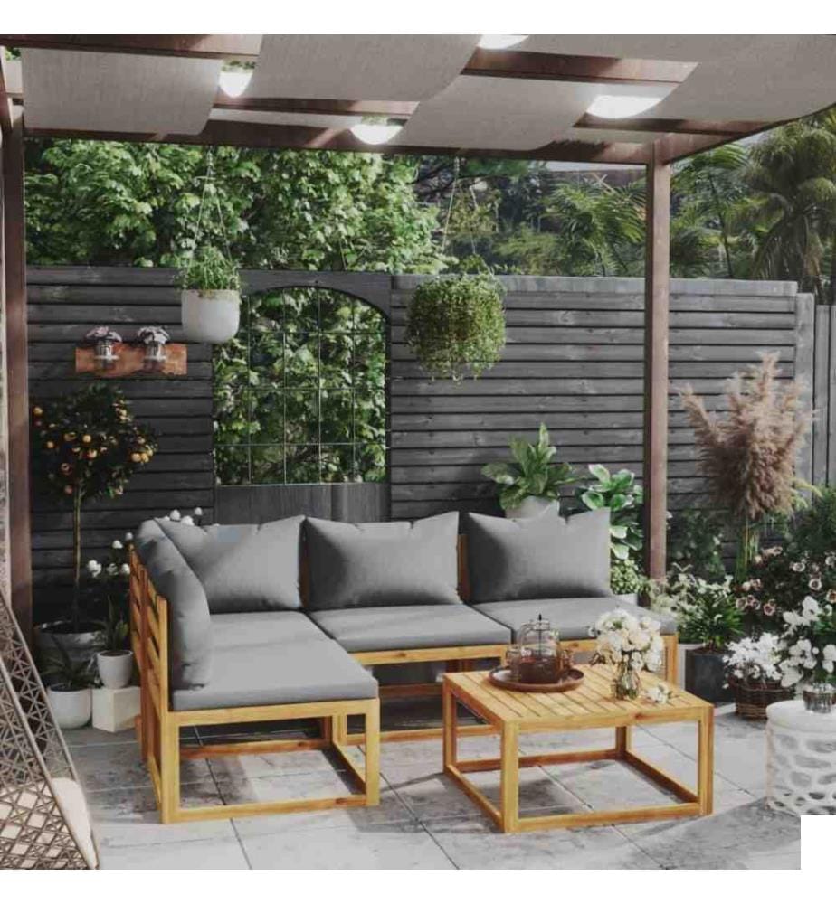 Salon de jardin 5 pcs avec coussin Bois d'acacia solide