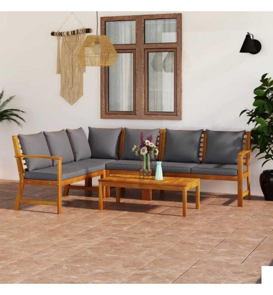 Salon de jardin 5 pcs avec coussin Bois d'acacia solide