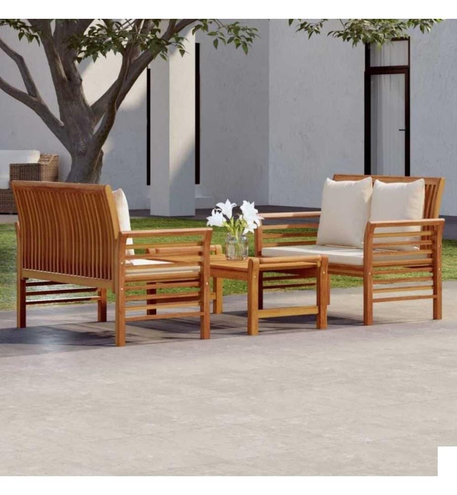 Salon de jardin 3 pcs avec coussins Bois massif d'acacia