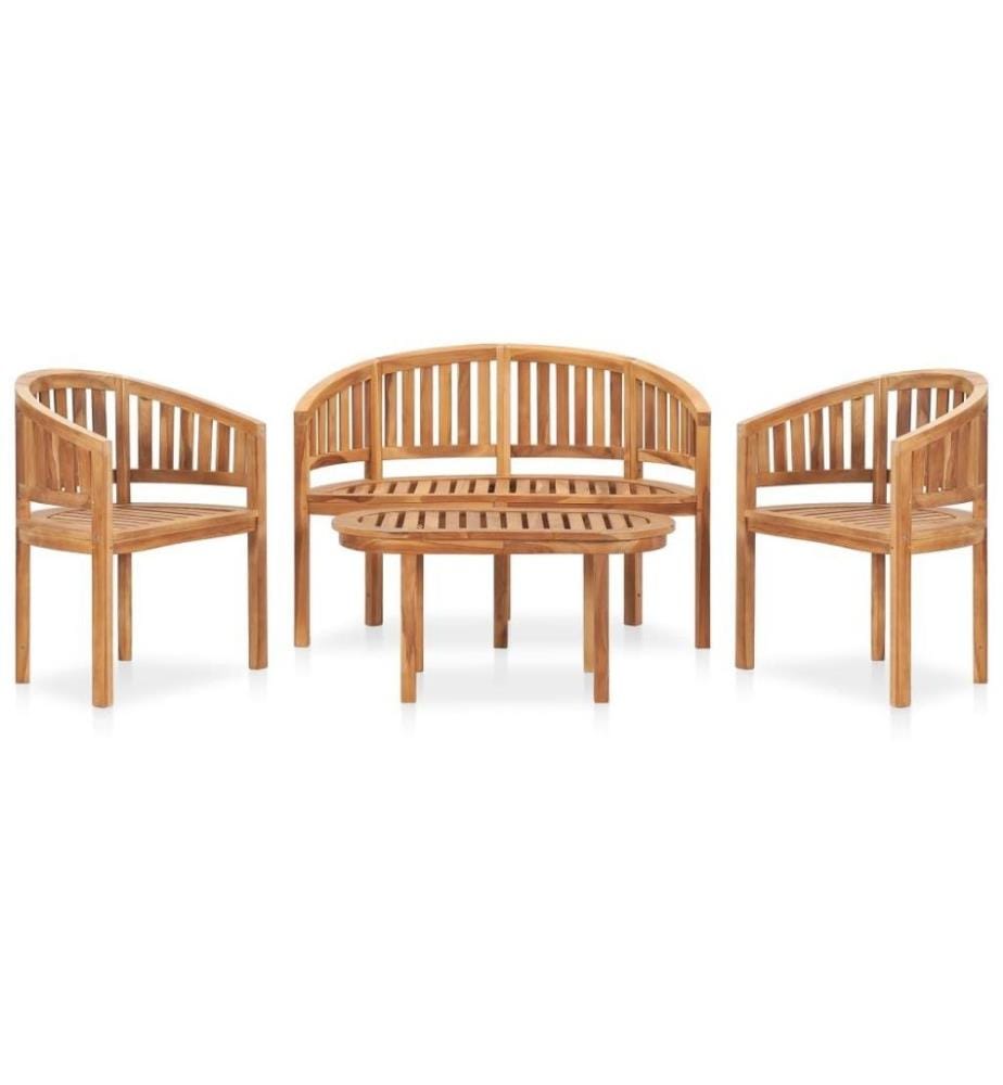 Salon de jardin 4 pcs en forme de banane Bois de teck solide
