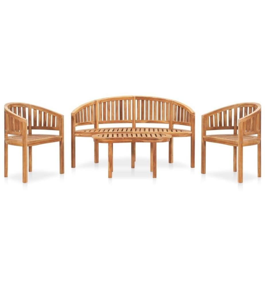Salon de jardin 4 pcs en forme de banane Bois de teck solide