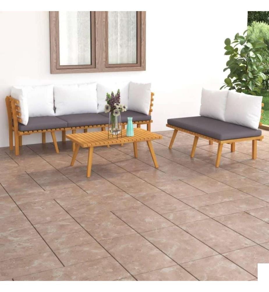 Salon de jardin 5 pcs avec coussins Bois d'acacia solide