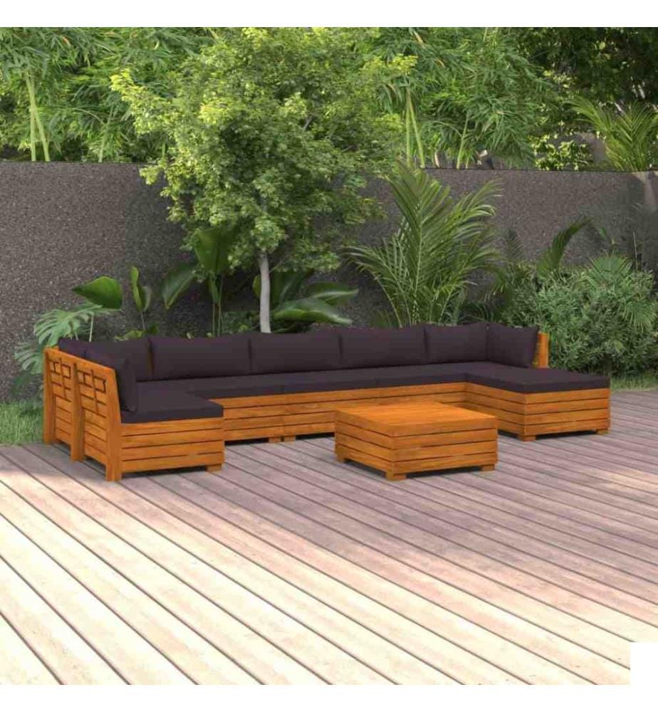 Salon de jardin 8 pcs avec coussins Bois d'acacia solide