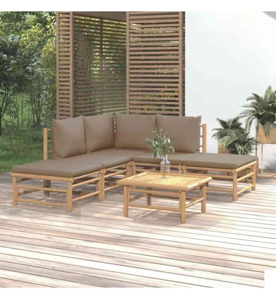 Salon de jardin 6 pcs avec coussins taupe bambou