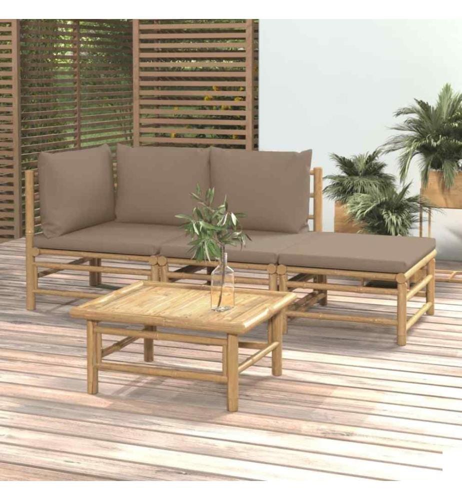 Salon de jardin 4 pcs avec coussins taupe bambou