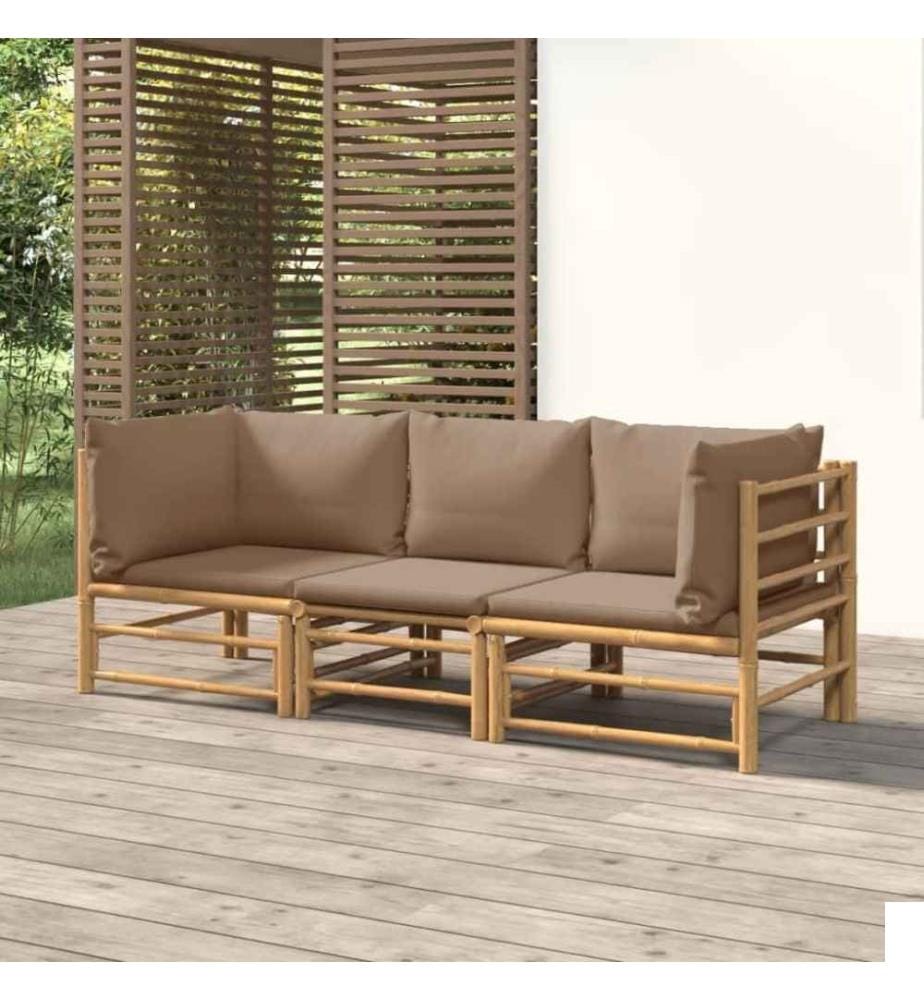Salon de jardin 3 pcs avec coussins taupe bambou