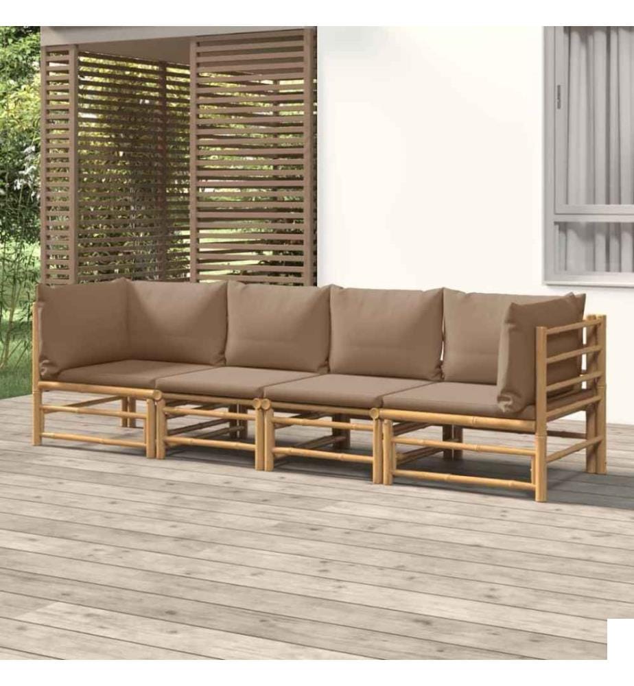 Salon de jardin 4 pcs avec coussins taupe bambou