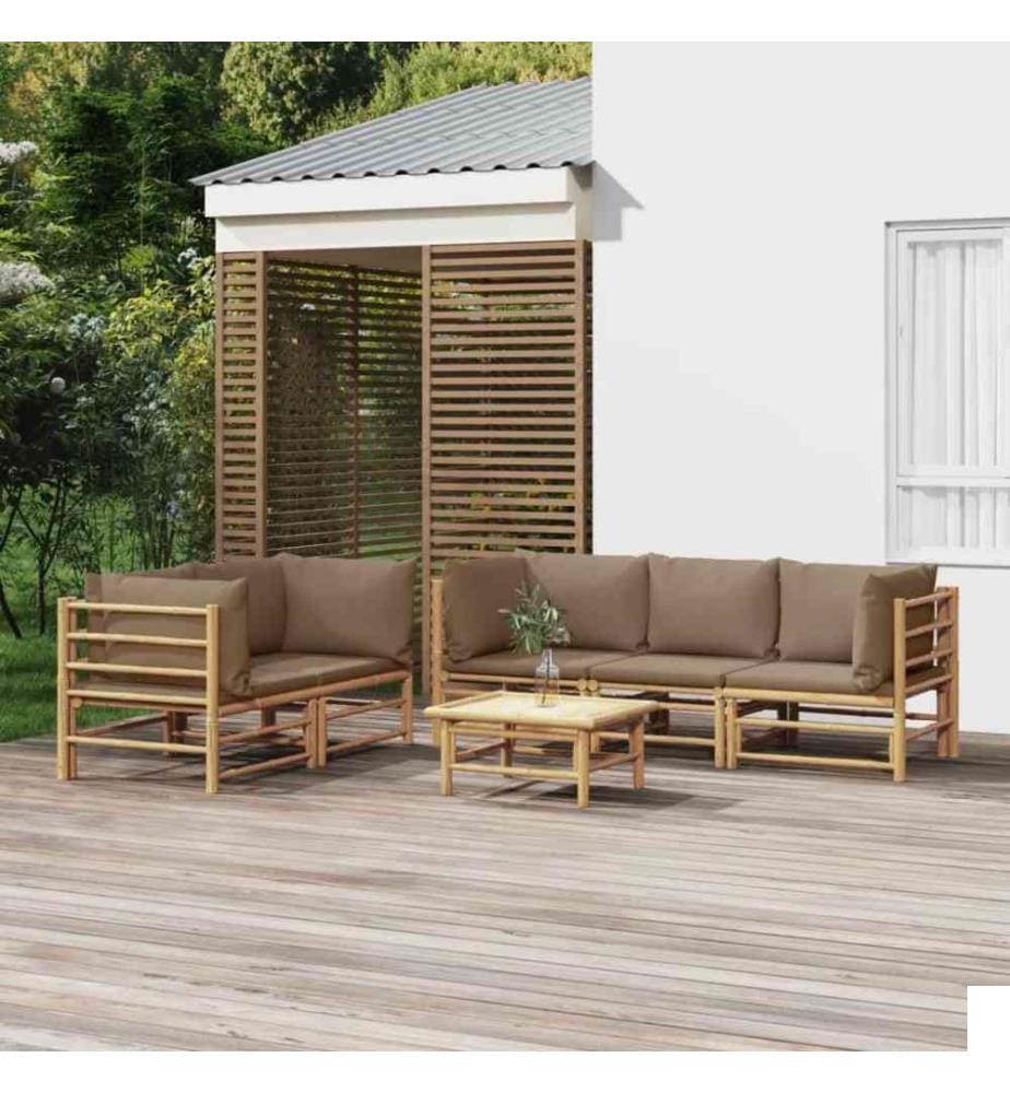 Salon de jardin 6 pcs avec coussins taupe bambou