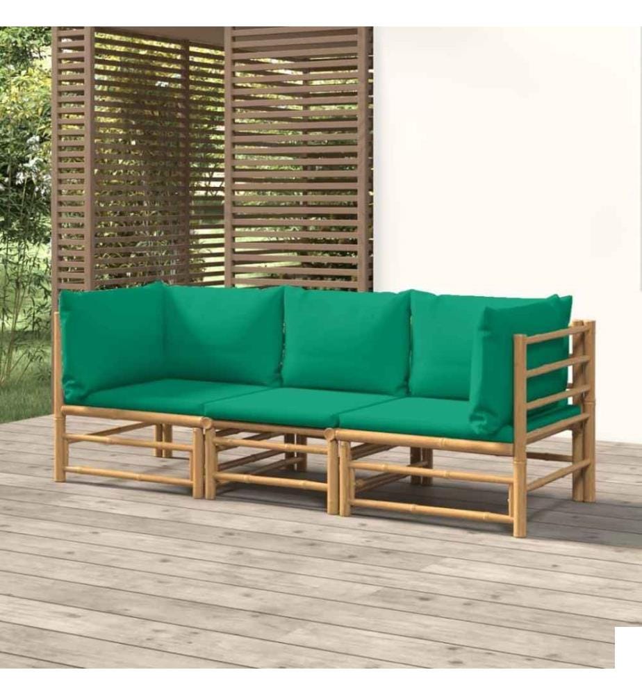 Salon de jardin 3 pcs avec coussins vert bambou