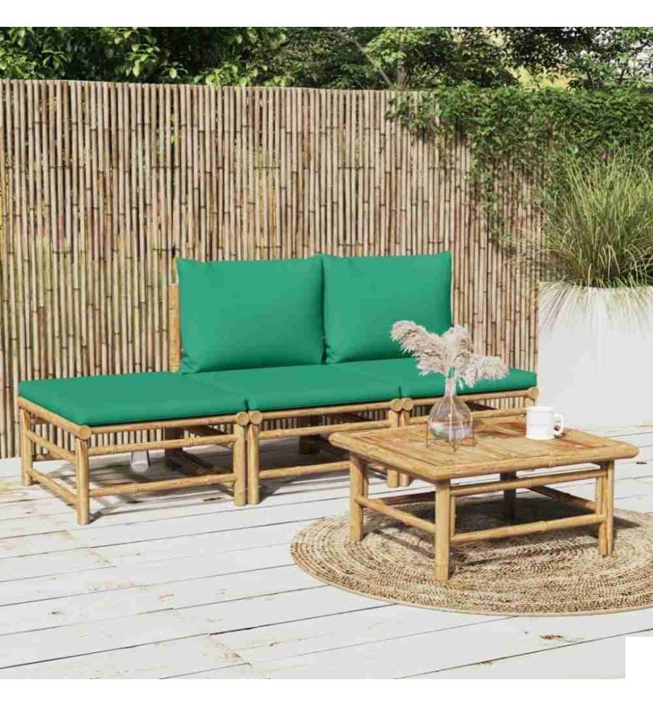 Salon de jardin 4 pcs avec coussins vert bambou