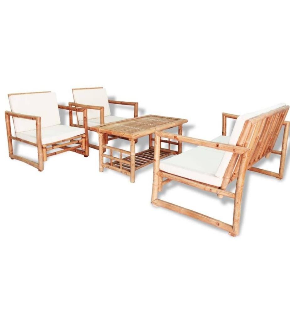 Salon de jardin 4 pcs avec coussins Bambou