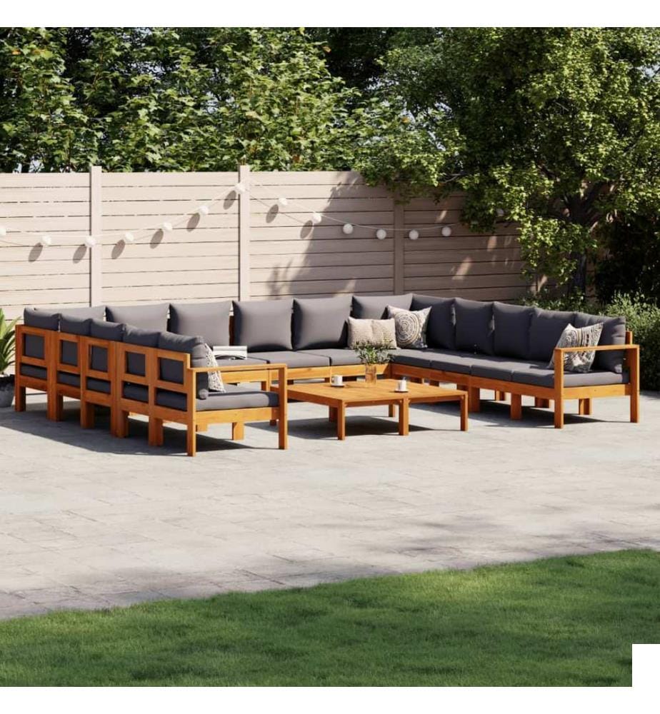Salon de jardin avec coussins 10 pcs bois d'acacia solide