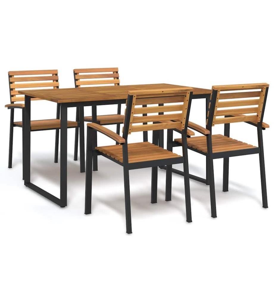 Ensemble à manger de jardin 5 pcs bois d'acacia massif et métal