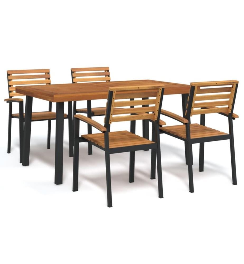 Ensemble à manger de jardin 5 pcs bois d'acacia massif et métal