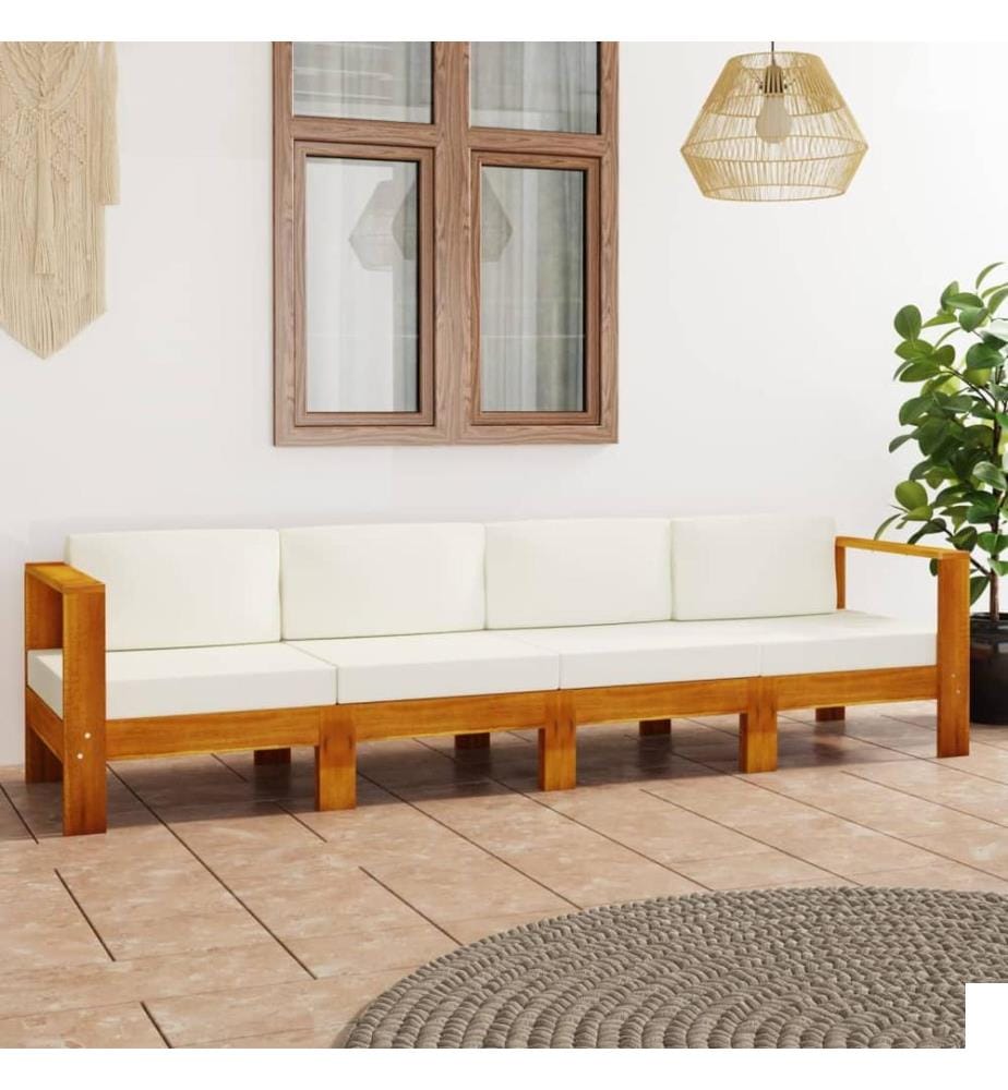 Canapé de jardin 4 places et coussins blanc crème Bois d'acacia