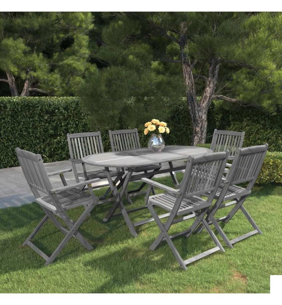 Ensemble à manger de jardin 7 pcs Bois d'acacia massif Gris