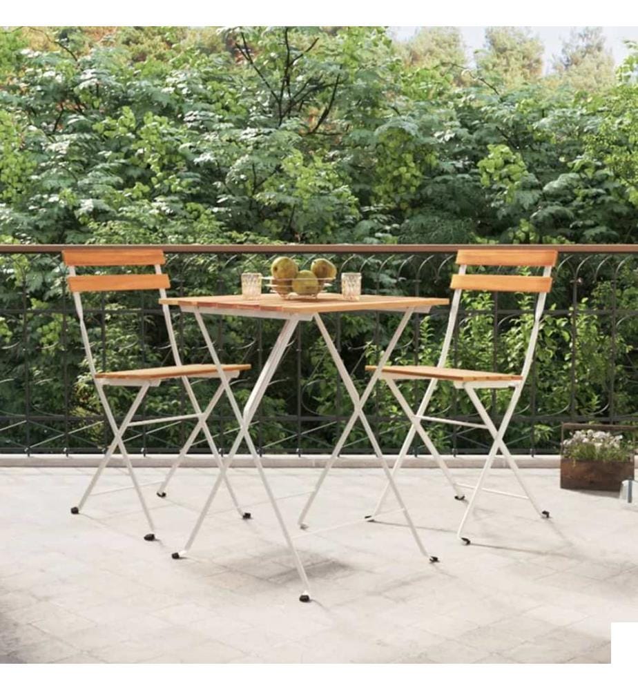 Ensemble de bistro pliable 3 pcs Bois d'acacia solide et acier