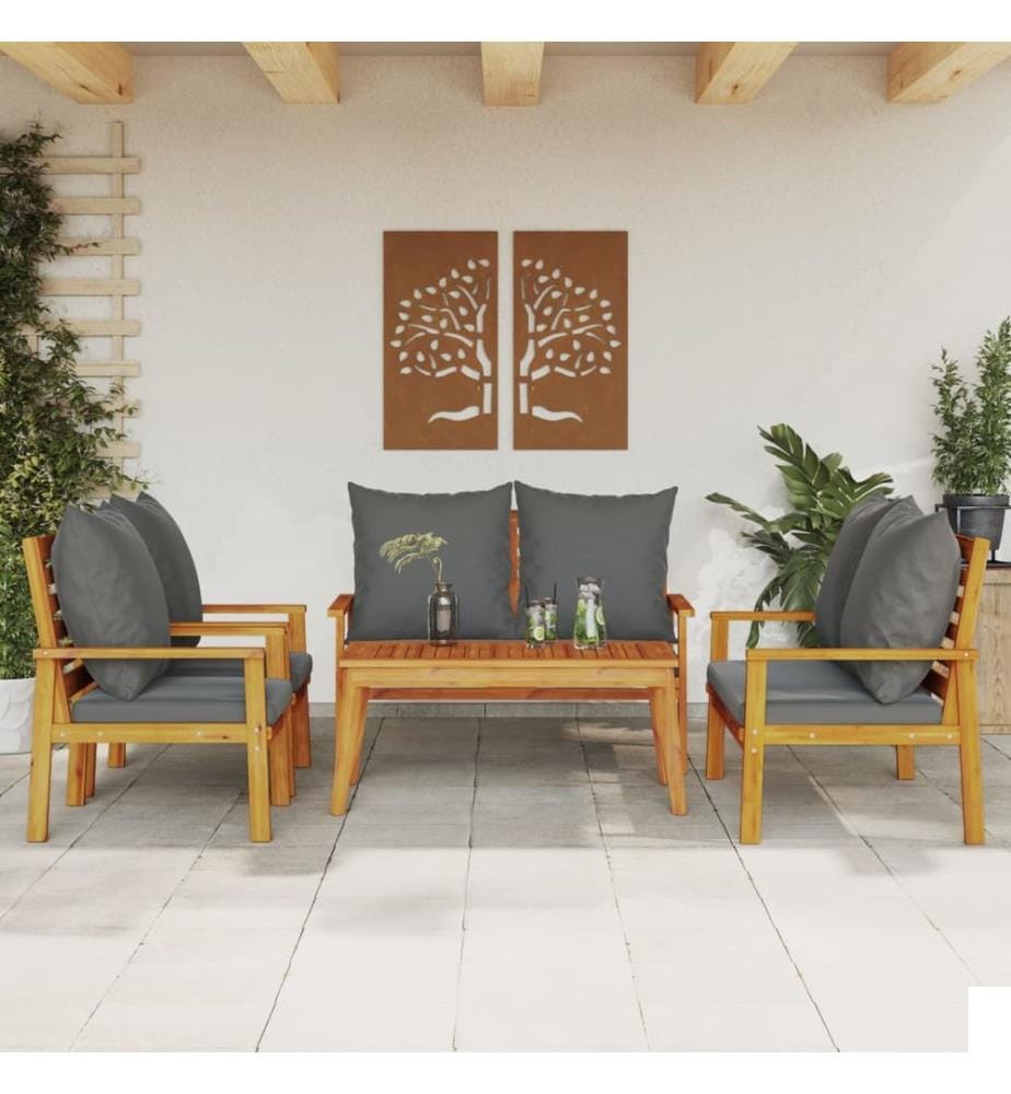Salon de jardin avec coussins 5 pcs Bois d'acacia solide