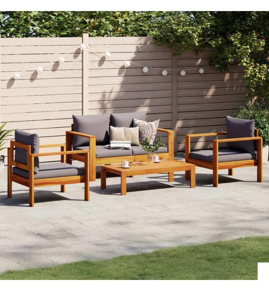 Salon de jardin avec coussins 4 pcs bois d'acacia massif