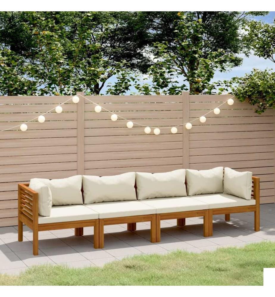 Canapé de jardin 4 places et coussin crème Bois d'acacia massif