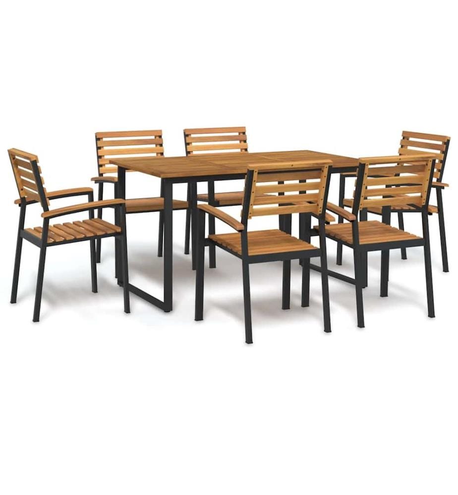 Ensemble à manger de jardin 7 pcs bois d'acacia solide et métal