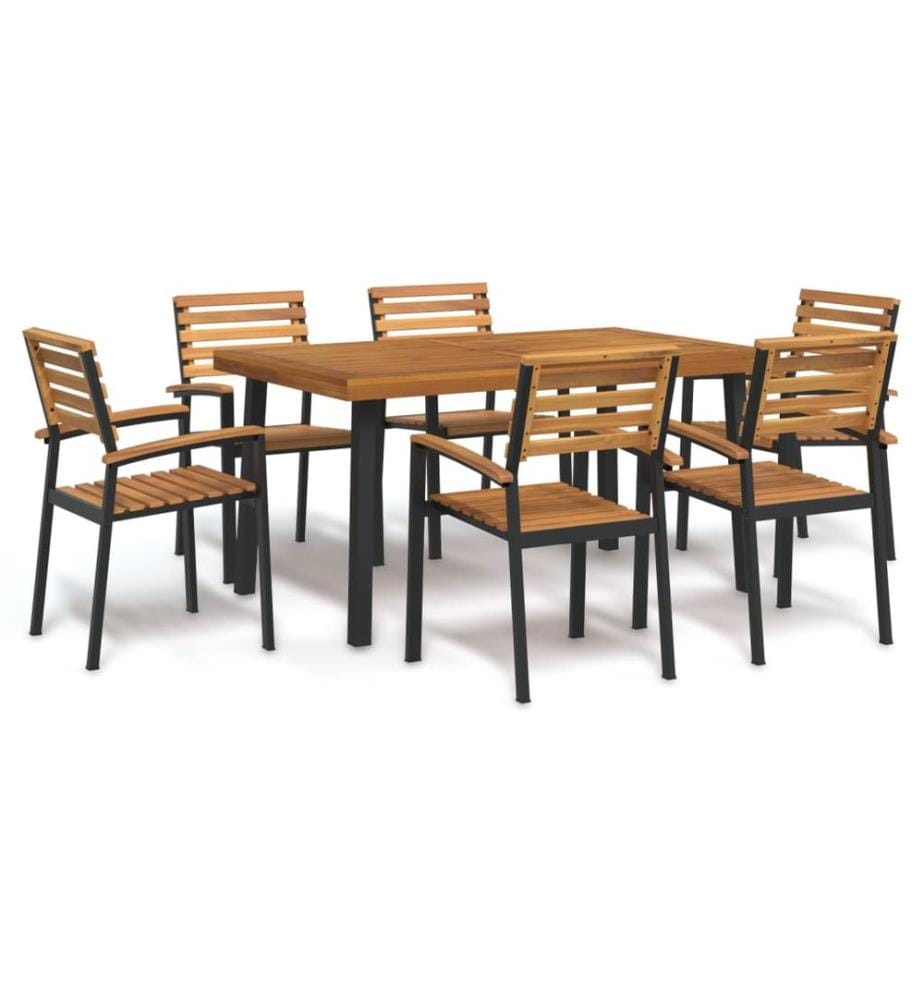 Ensemble à manger de jardin 7 pcs bois d'acacia solide et métal