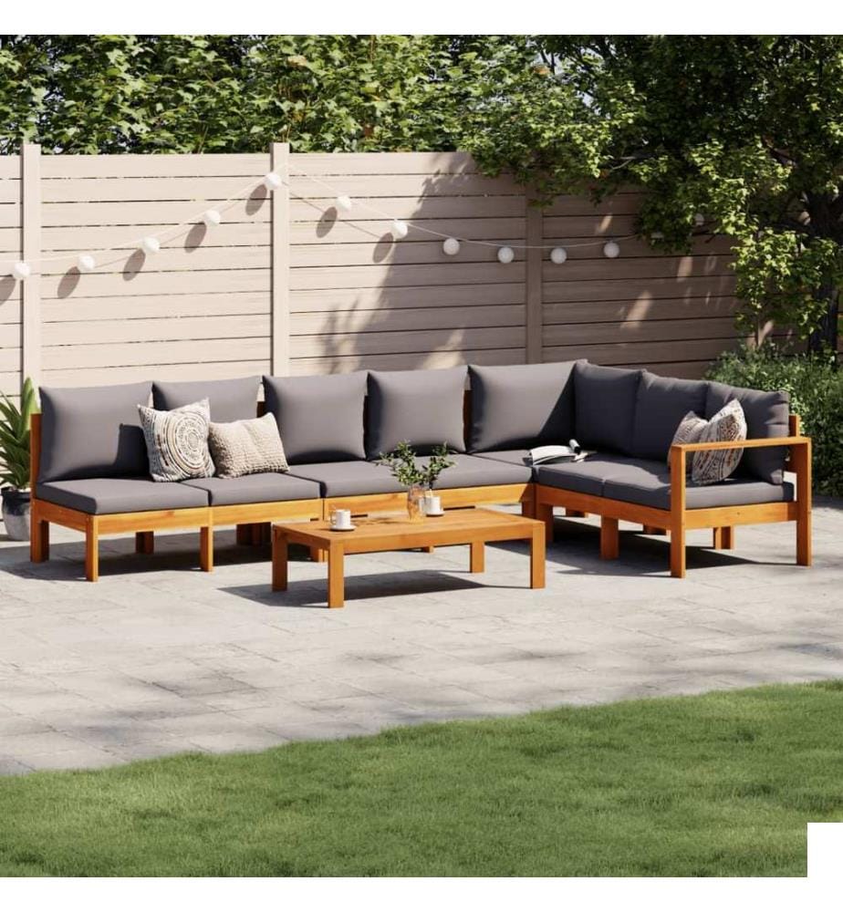 Salon de jardin avec coussins 5 pcs Bois d'acacia solide