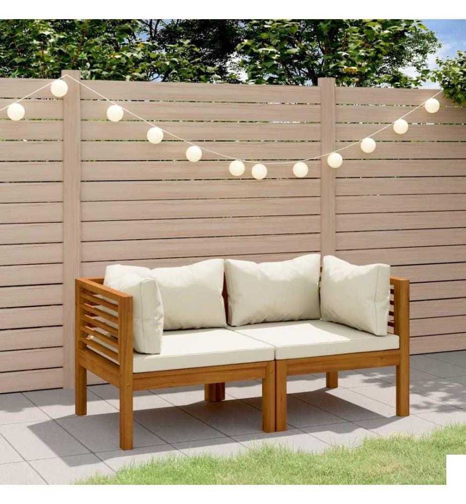 Canapé de jardin 2 places et coussin crème Bois d'acacia massif