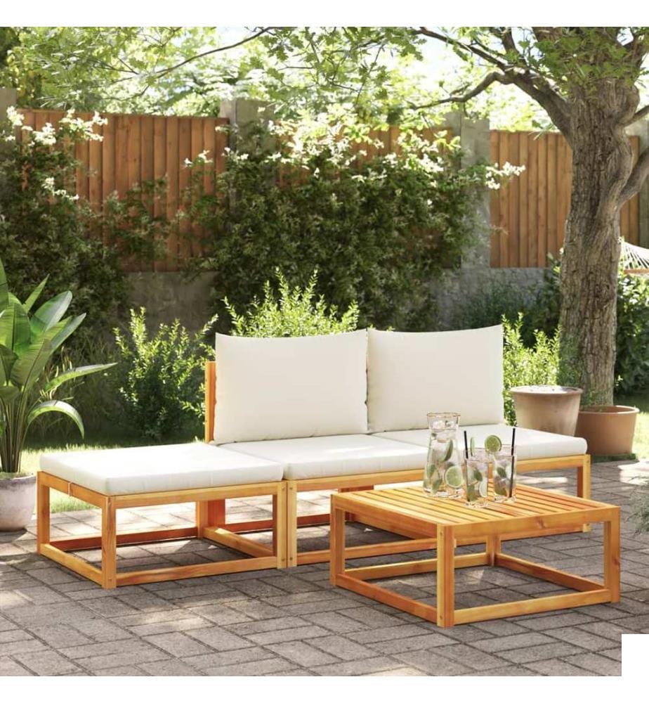 Ensemble de canapés de jardin 4 pièces avec coussins en bois d'acacia et rotin