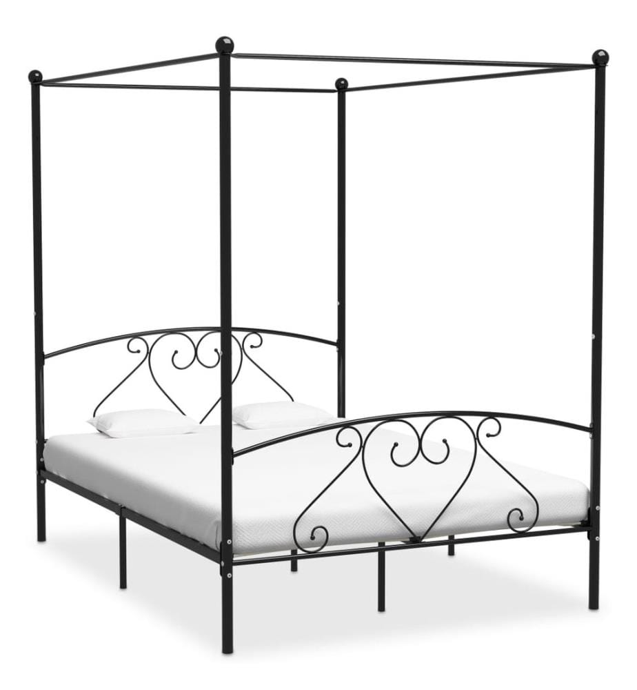 Cadre de lit sans matelas avec baldaquin noir 140x200 cm métal