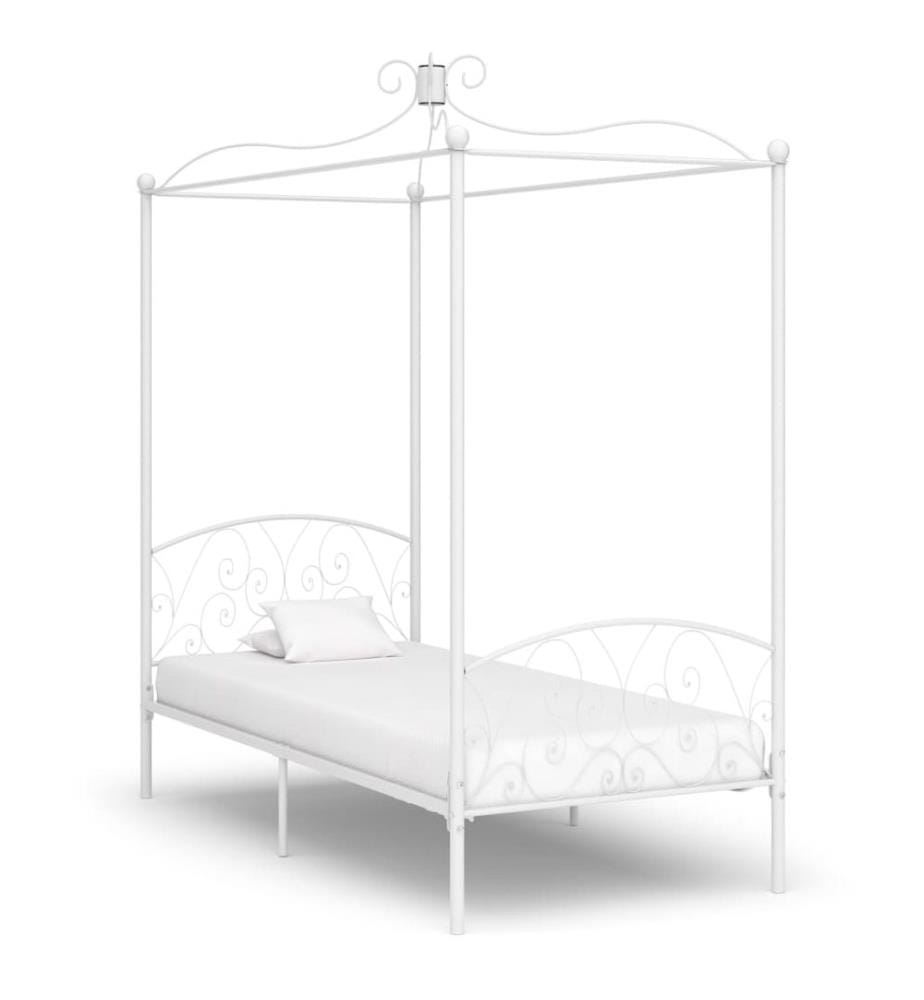 Cadre de lit à baldaquin sans matelas blanc métal 90x200 cm