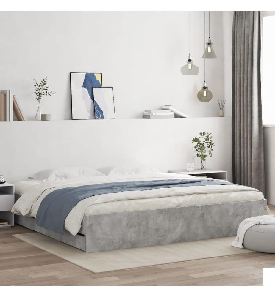 Cadre de lit avec tiroirs sans matelas gris béton 160x200 cm
