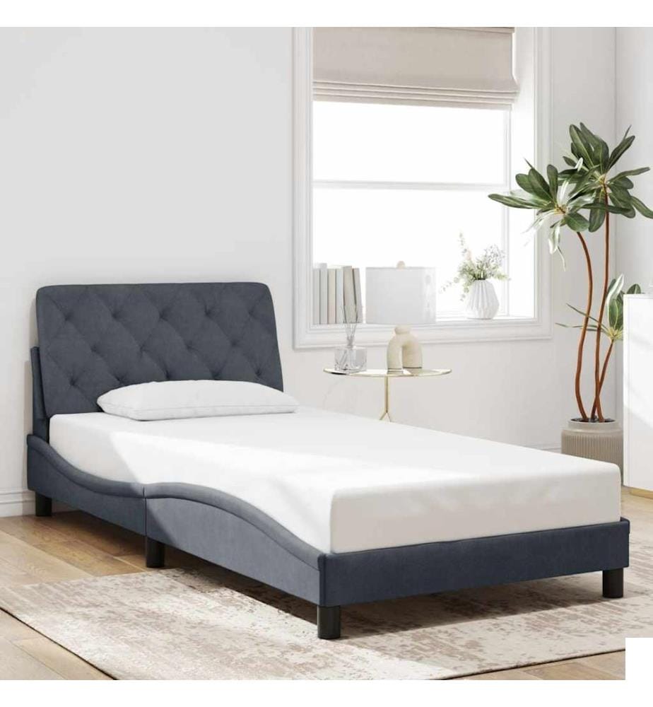 Cadre de lit sans matelas gris foncé 100x200 cm velours