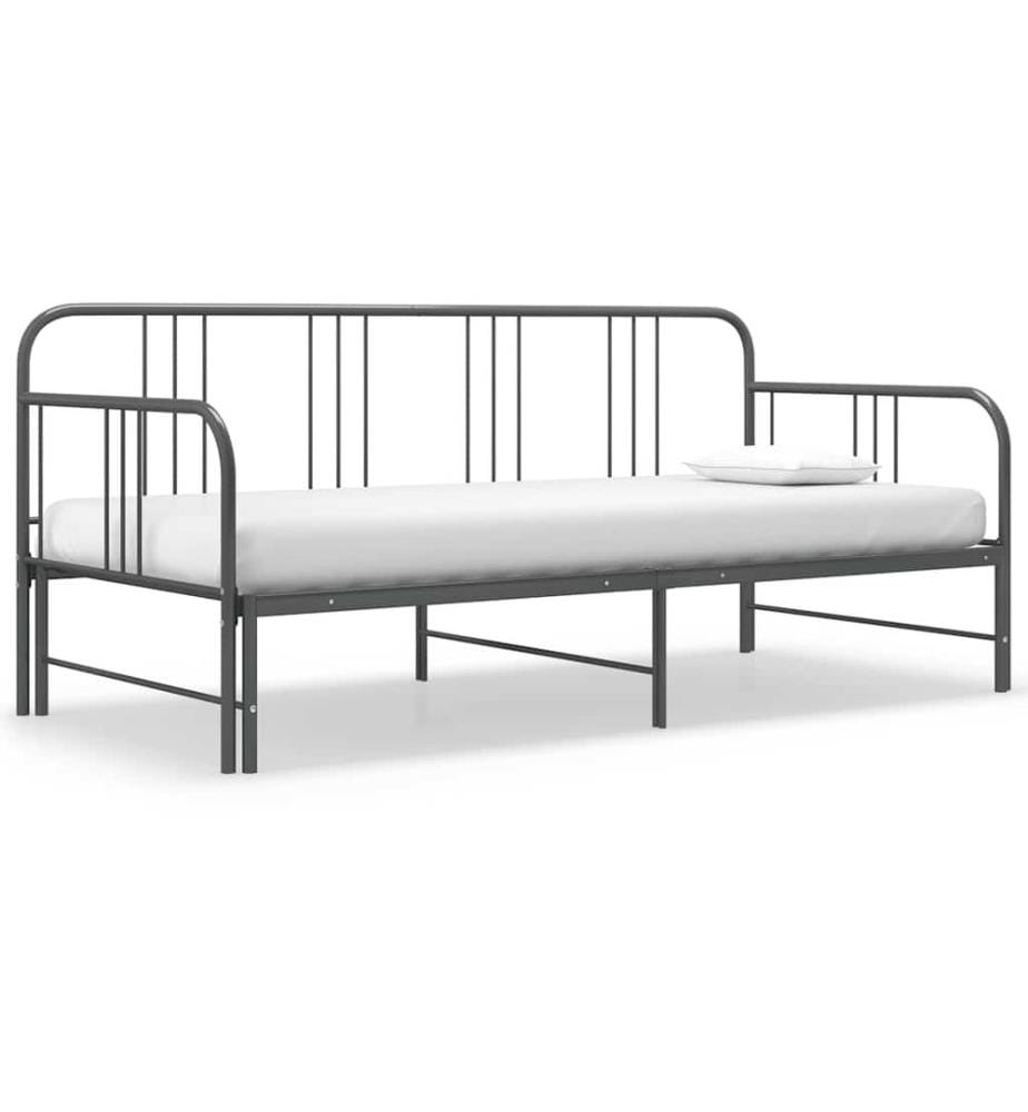 Cadre de canapé-lit extensible sans matelas gris métal 90x200cm