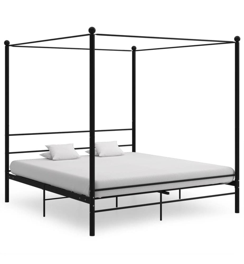 Cadre de lit à baldaquin sans matelas noir métal 200x200 cm