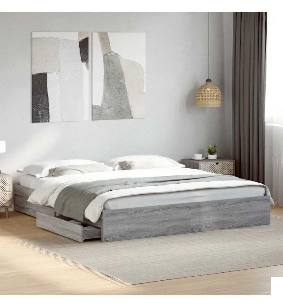 Cadre de lit avec tiroirs sans matelas sonoma gris 180x200 cm