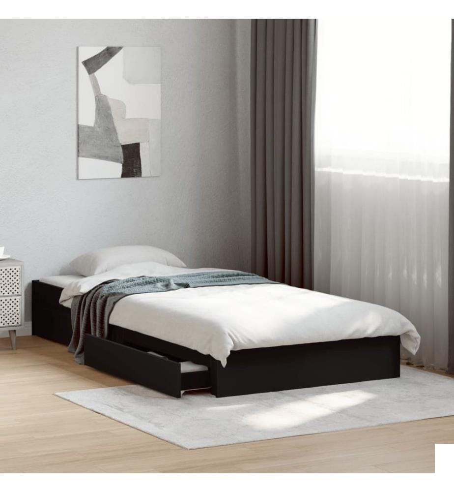 Cadre de lit avec tiroirs sans matelas noir 90x190 cm