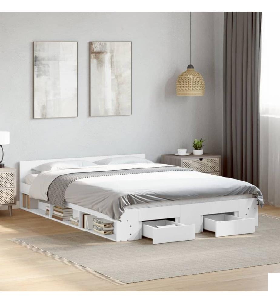 Cadre de lit avec tiroirs sans matelas blanc 160x200 cm