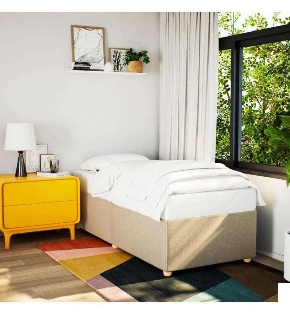 Cadre de lit sans matelas crème 100x200 cm tissu