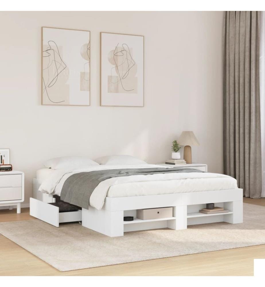 Cadre de lit sans matelas blanc 140x190 cm bois d'ingénierie