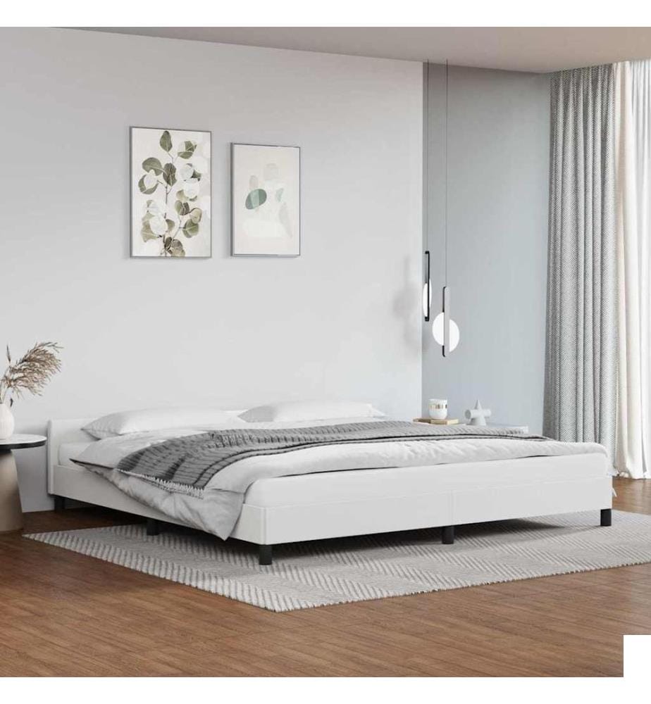 Cadre de lit avec tête de lit sans matelas blanc 200x200 cm