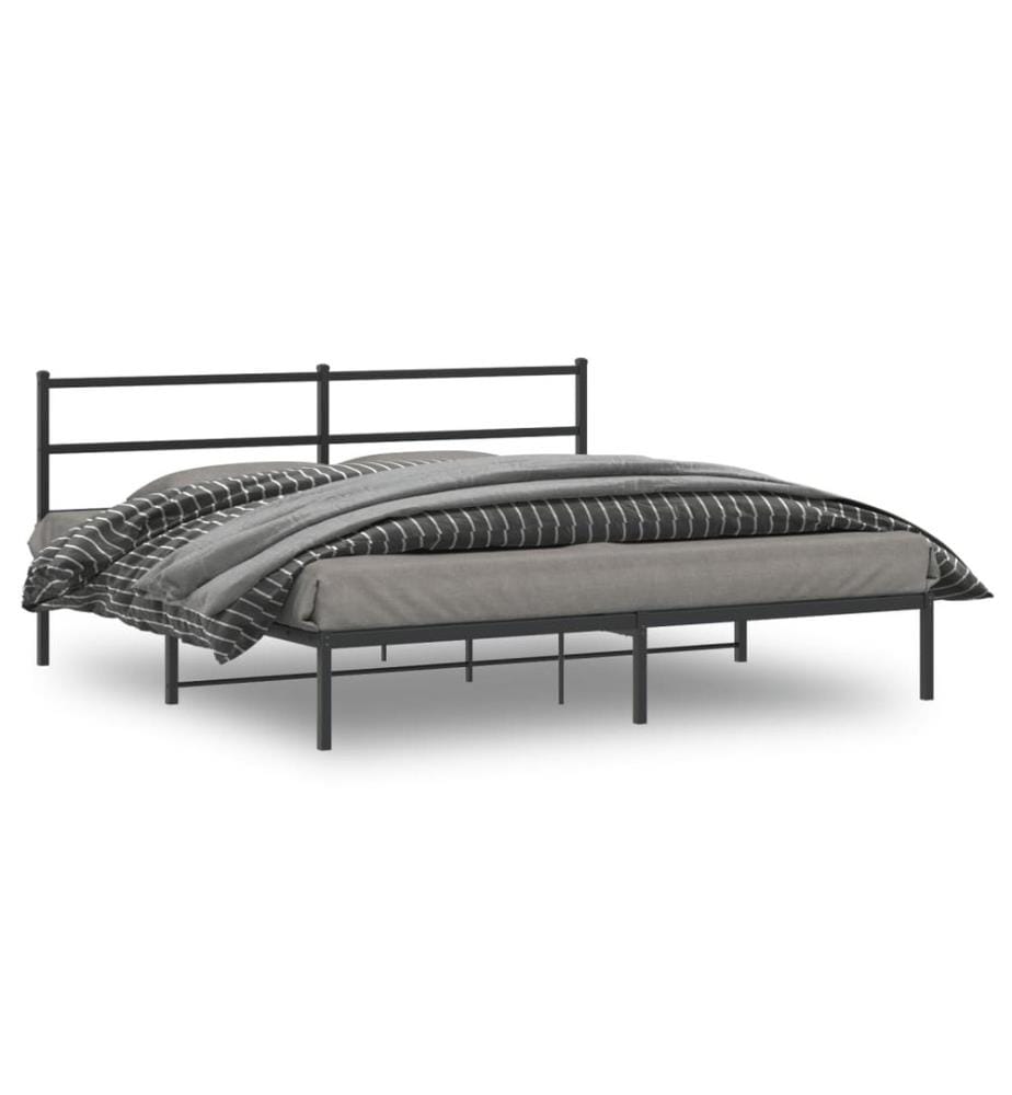 Cadre de lit métal sans matelas et tête de lit noir 180x200 cm