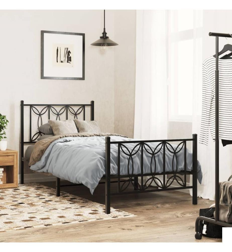 Cadre de lit métal sans matelas avec pied de lit noir 80x200 cm