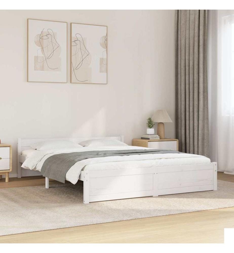 Cadre de lit sans matelas blanc bois massif 160x200 cm